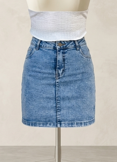 Falda Jeans Strech Color Hielo