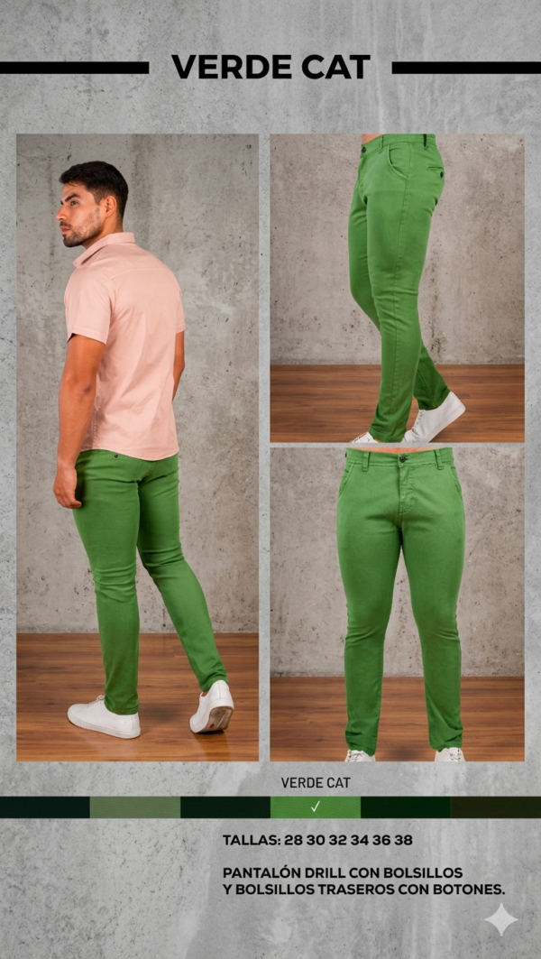 Pantalones Drill Jack Semipitillo Verdes Hombres