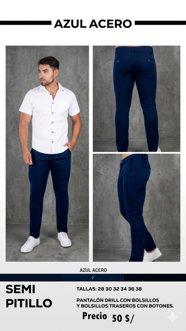Pantalones Drill Jack Azules Semipitillo Hombre