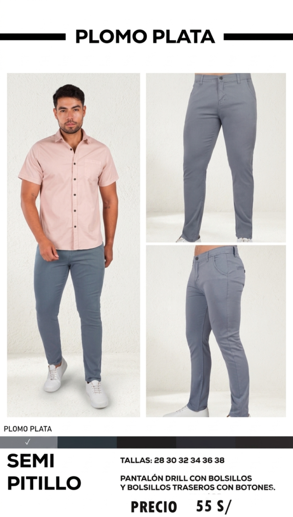 Pantalones  Drill Jack Semipitillo Plomos Hombre