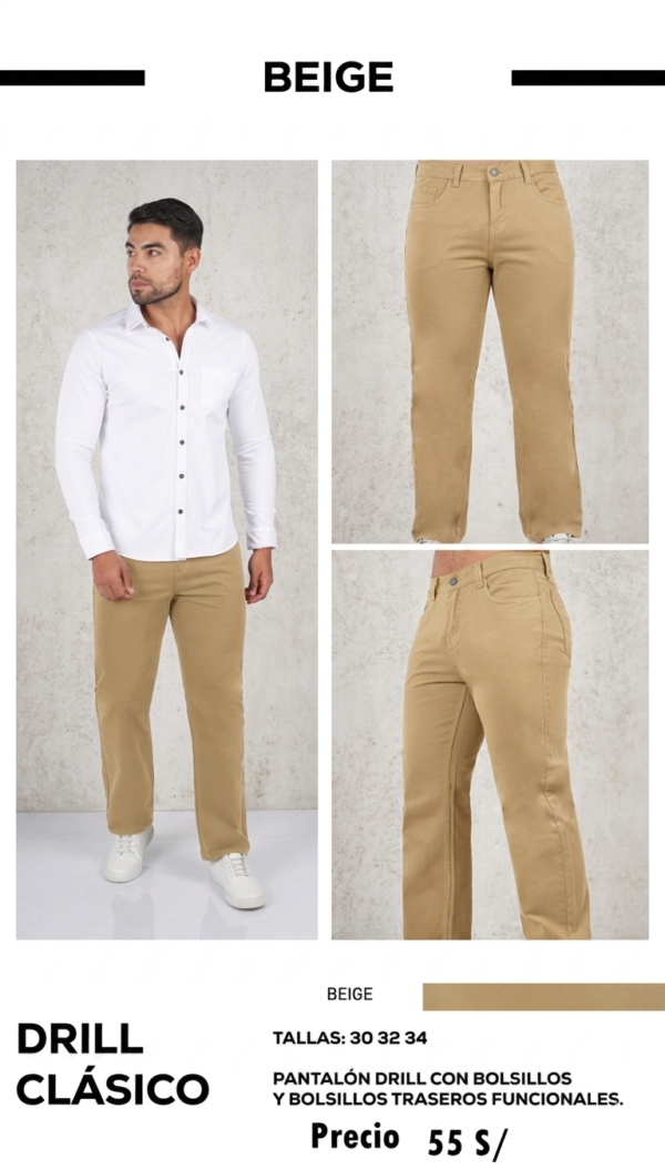 Pantalones Drill Clasicos con bolsillos hombre
