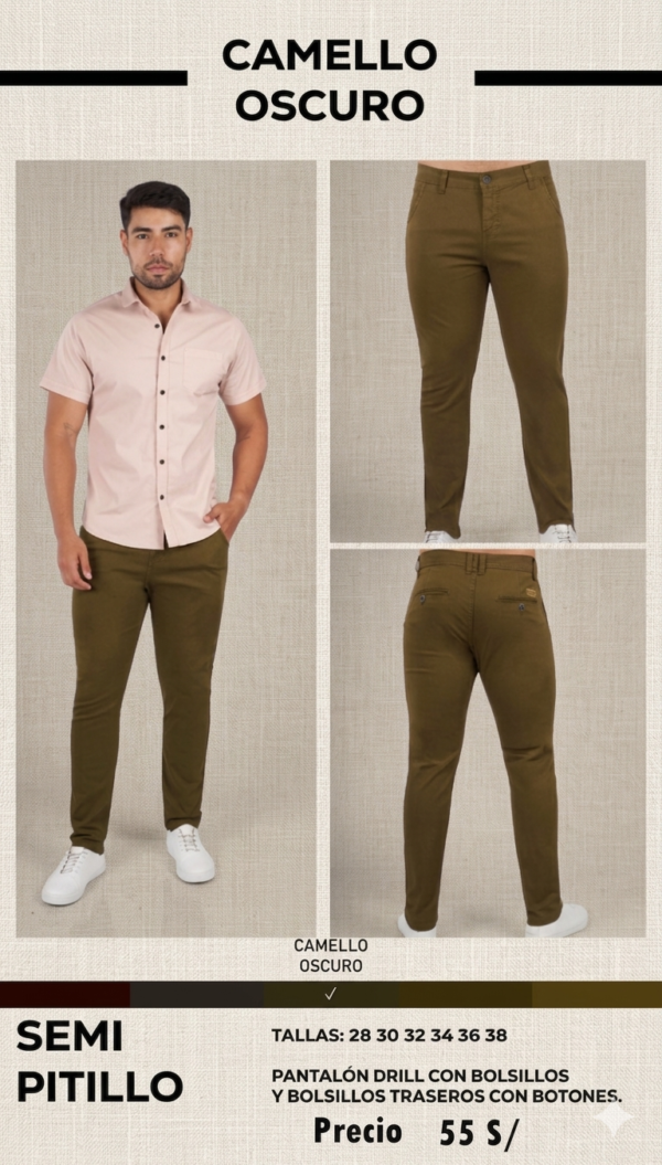 Pantalones Drill Jack Semipitillo Marrones Hombre